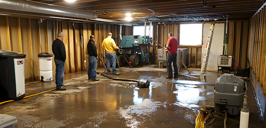 Cleaning Sewage From Basement Floor in Prairie Village